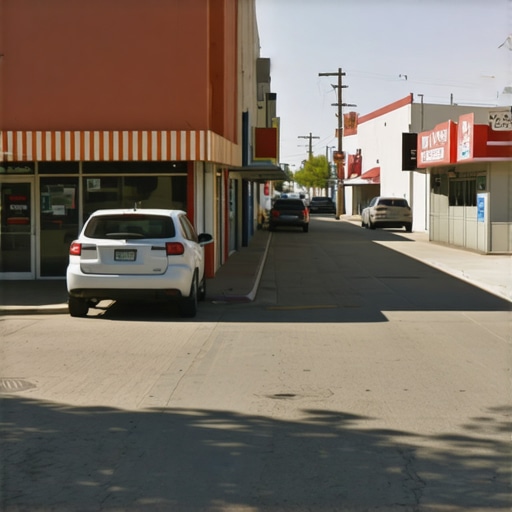 Fresno street with businesses and Google Maps overlay