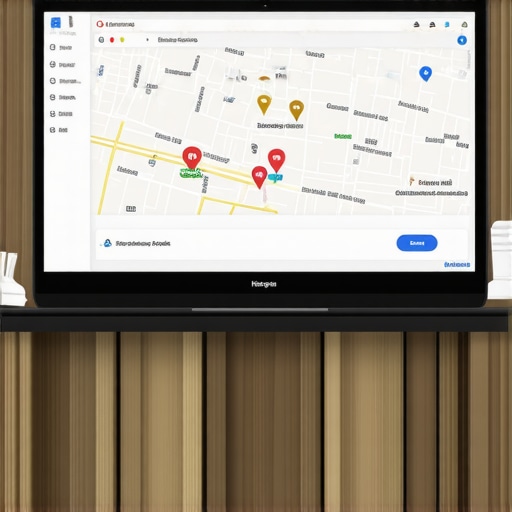 Business owner working on Google Maps profile at Fresno storefront