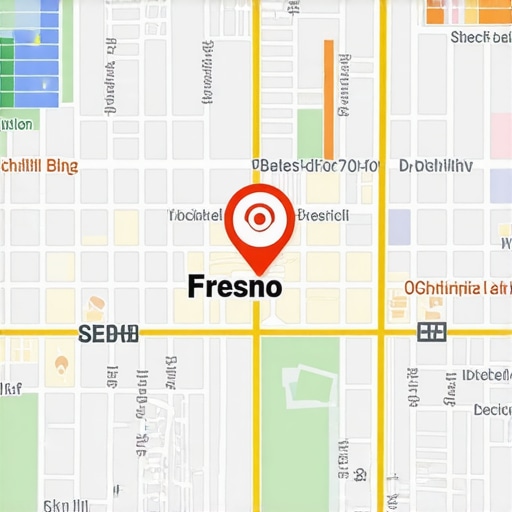 Map of Fresno city with SEO markers and analytics overlay