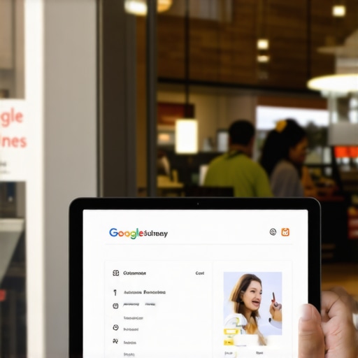 Fresno storefront with a digital Google Business profile showcasing local SEO optimization.