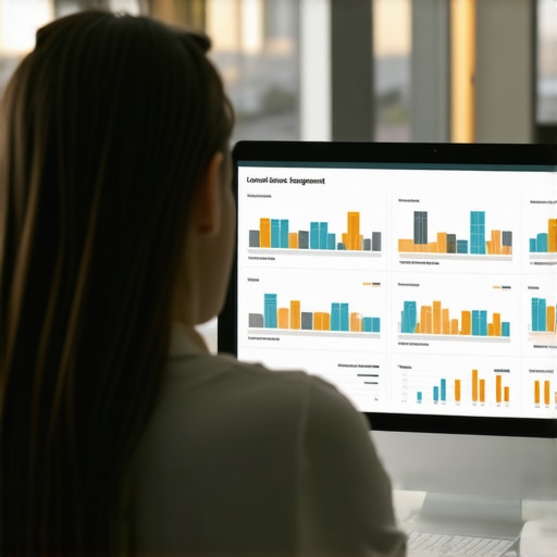 Person analyzing local business engagement metrics on a laptop with Fresno cityscape in background.