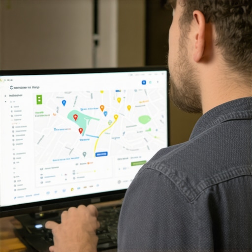 Business owner working on Google Maps optimization with Fresno city maps in background