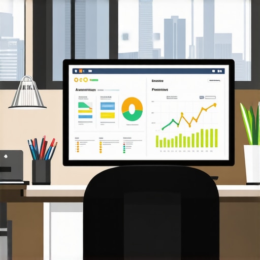 Workspace with SEO analytics tools and Fresno cityscape