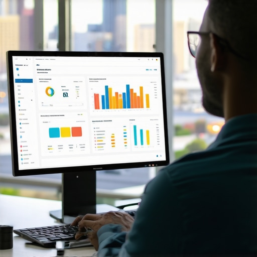 Person analyzing local SEO data on a computer with Fresno skyline