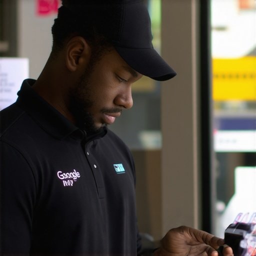 Business owner enhancing Google Maps listing on tablet in Fresno shop