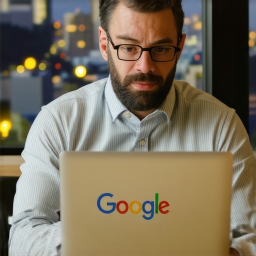 A person editing a Google Maps listing on a laptop with Fresno city skyline in the background.