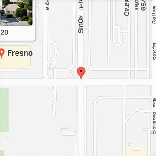 Google Maps displaying a Fresno shop pin with detailed listing information.