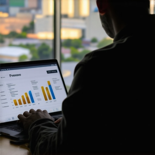 Person analyzing local SEO metrics with Fresno city skyline in the backdrop.