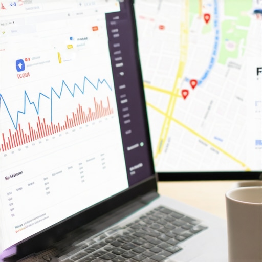 Fresno city map overlay with SEO analytics on computer screen.