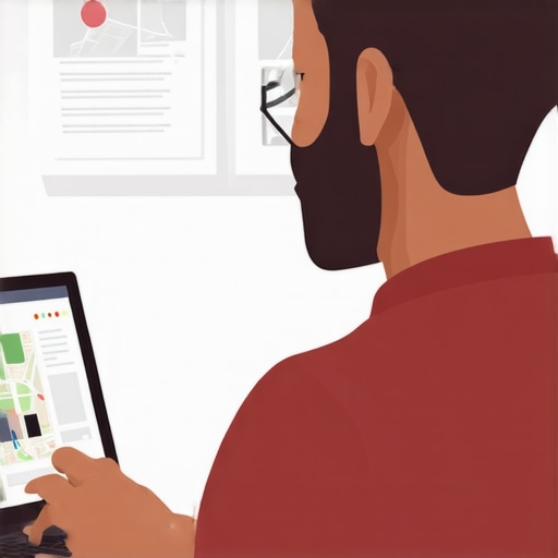 Business owner updating Google profile on a laptop with maps and analytics